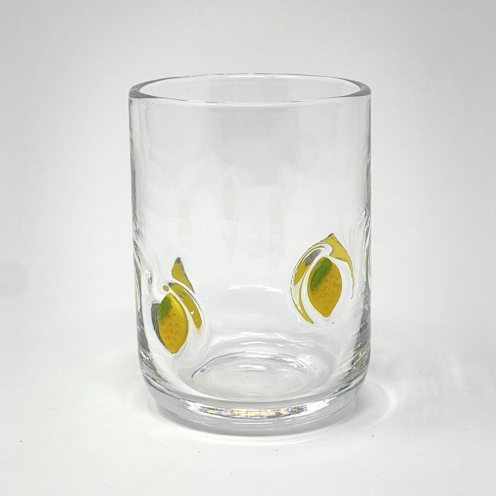 Anthropologogie Icon Juice Blown Glass Tumbler Lemon Lemonade Citrus 4 1/8” x 3”